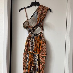 Lexbreezy Quilt Print two-piece Jumpsuit in Orange and Blue